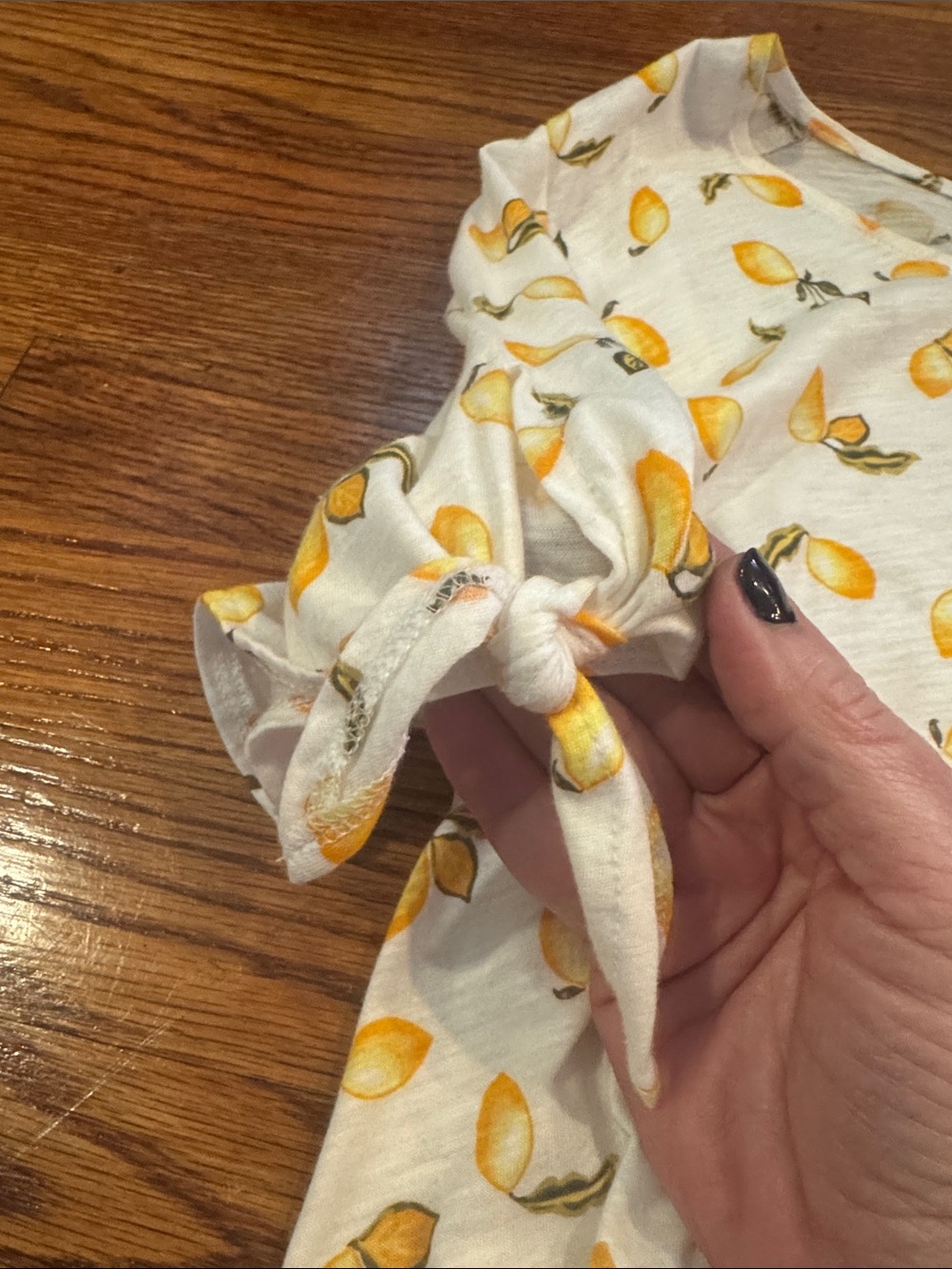 Loft Lemon Print Tie-Sleeve Button-Front Top - Picture 5 of 5